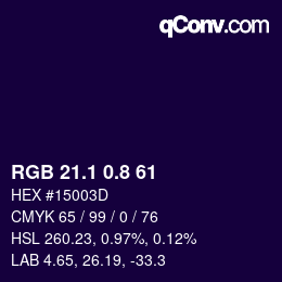カラーコード: RGB 21.1 0.8 61 | qconv.com