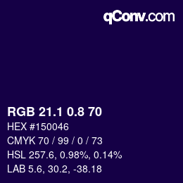 カラーコード: RGB 21.1 0.8 70 | qconv.com