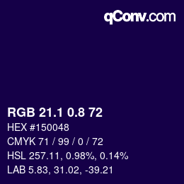 カラーコード: RGB 21.1 0.8 72 | qconv.com