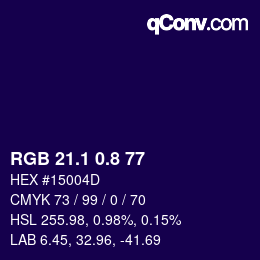カラーコード: RGB 21.1 0.8 77 | qconv.com