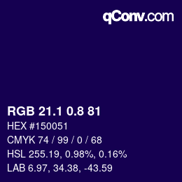 カラーコード: RGB 21.1 0.8 81 | qconv.com