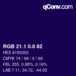 カラーコード: RGB 21.1 0.8 82 | qconv.com