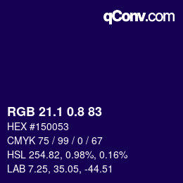 カラーコード: RGB 21.1 0.8 83 | qconv.com
