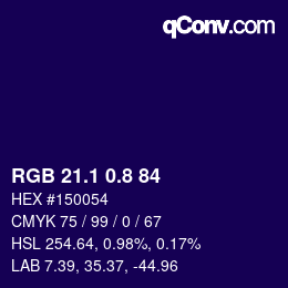 カラーコード: RGB 21.1 0.8 84 | qconv.com