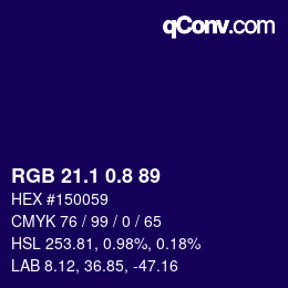 カラーコード: RGB 21.1 0.8 89 | qconv.com