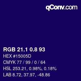 カラーコード: RGB 21.1 0.8 93 | qconv.com