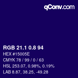 カラーコード: RGB 21.1 0.8 94 | qconv.com