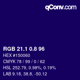 カラーコード: RGB 21.1 0.8 96 | qconv.com