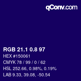 カラーコード: RGB 21.1 0.8 97 | qconv.com