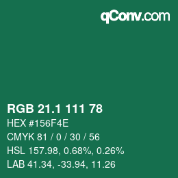 カラーコード: RGB 21.1 111 78 | qconv.com