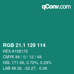 カラーコード: RGB 21.1 129 114 | qconv.com