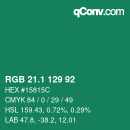 カラーコード: RGB 21.1 129 92 | qconv.com