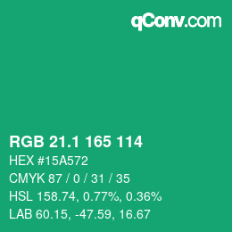 カラーコード: RGB 21.1 165 114 | qconv.com