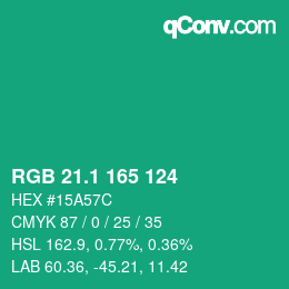 カラーコード: RGB 21.1 165 124 | qconv.com