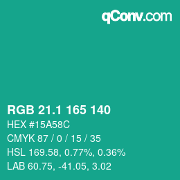 カラーコード: RGB 21.1 165 140 | qconv.com
