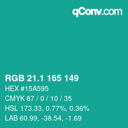 カラーコード: RGB 21.1 165 149 | qconv.com