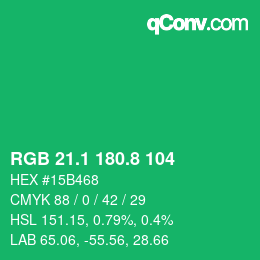 カラーコード: RGB 21.1 180.8 104 | qconv.com
