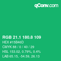 カラーコード: RGB 21.1 180.8 109 | qconv.com