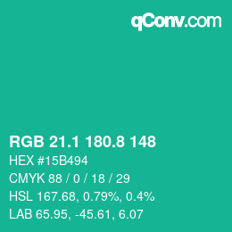 カラーコード: RGB 21.1 180.8 148 | qconv.com