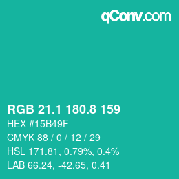 カラーコード: RGB 21.1 180.8 159 | qconv.com