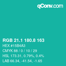 カラーコード: RGB 21.1 180.8 163 | qconv.com