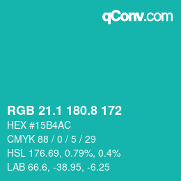 カラーコード: RGB 21.1 180.8 172 | qconv.com