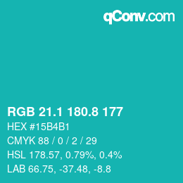 カラーコード: RGB 21.1 180.8 177 | qconv.com