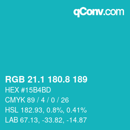 カラーコード: RGB 21.1 180.8 189 | qconv.com