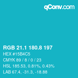 カラーコード: RGB 21.1 180.8 197 | qconv.com
