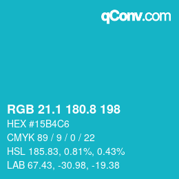 Color code: RGB 21.1 180.8 198 | qconv.com