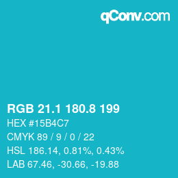 カラーコード: RGB 21.1 180.8 199 | qconv.com