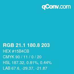 カラーコード: RGB 21.1 180.8 203 | qconv.com