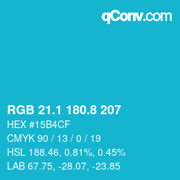カラーコード: RGB 21.1 180.8 207 | qconv.com