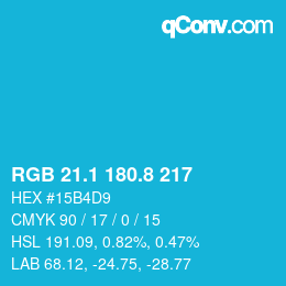 カラーコード: RGB 21.1 180.8 217 | qconv.com
