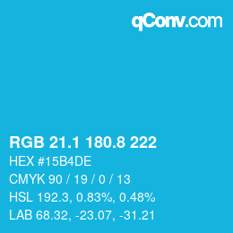 Color code: RGB 21.1 180.8 222 | qconv.com