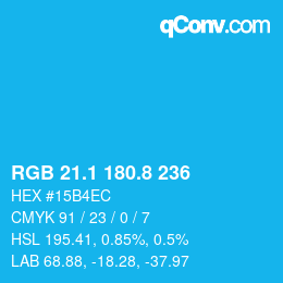 Color code: RGB 21.1 180.8 236 | qconv.com