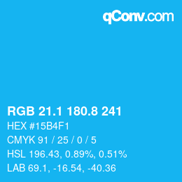 Color code: RGB 21.1 180.8 241 | qconv.com