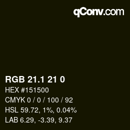 カラーコード: RGB 21.1 21 0 | qconv.com