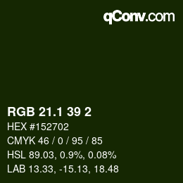 Color code: RGB 21.1 39 2 | qconv.com