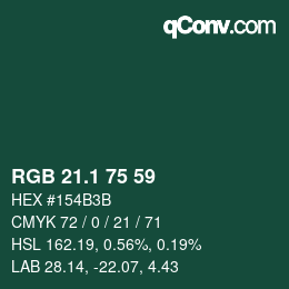カラーコード: RGB 21.1 75 59 | qconv.com