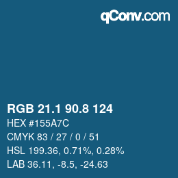 カラーコード: RGB 21.1 90.8 124 | qconv.com