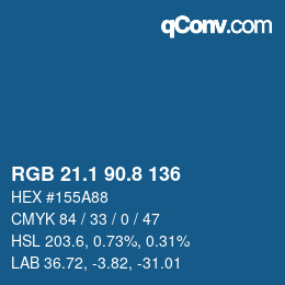 カラーコード: RGB 21.1 90.8 136 | qconv.com