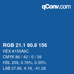 カラーコード: RGB 21.1 90.8 156 | qconv.com