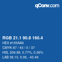 カラーコード: RGB 21.1 90.8 160.4 | qconv.com