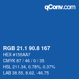 カラーコード: RGB 21.1 90.8 167 | qconv.com