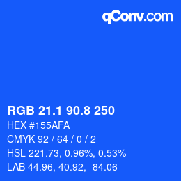 カラーコード: RGB 21.1 90.8 250 | qconv.com