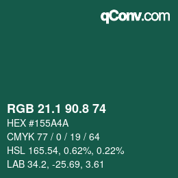 カラーコード: RGB 21.1 90.8 74 | qconv.com