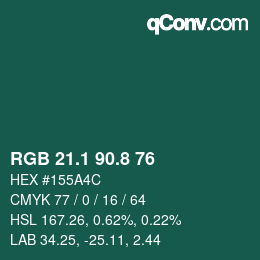 カラーコード: RGB 21.1 90.8 76 | qconv.com