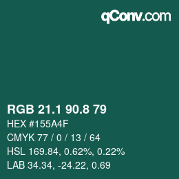 Color code: RGB 21.1 90.8 79 | qconv.com