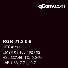 カラーコード: RGB 21.3 0 8 | qconv.com
